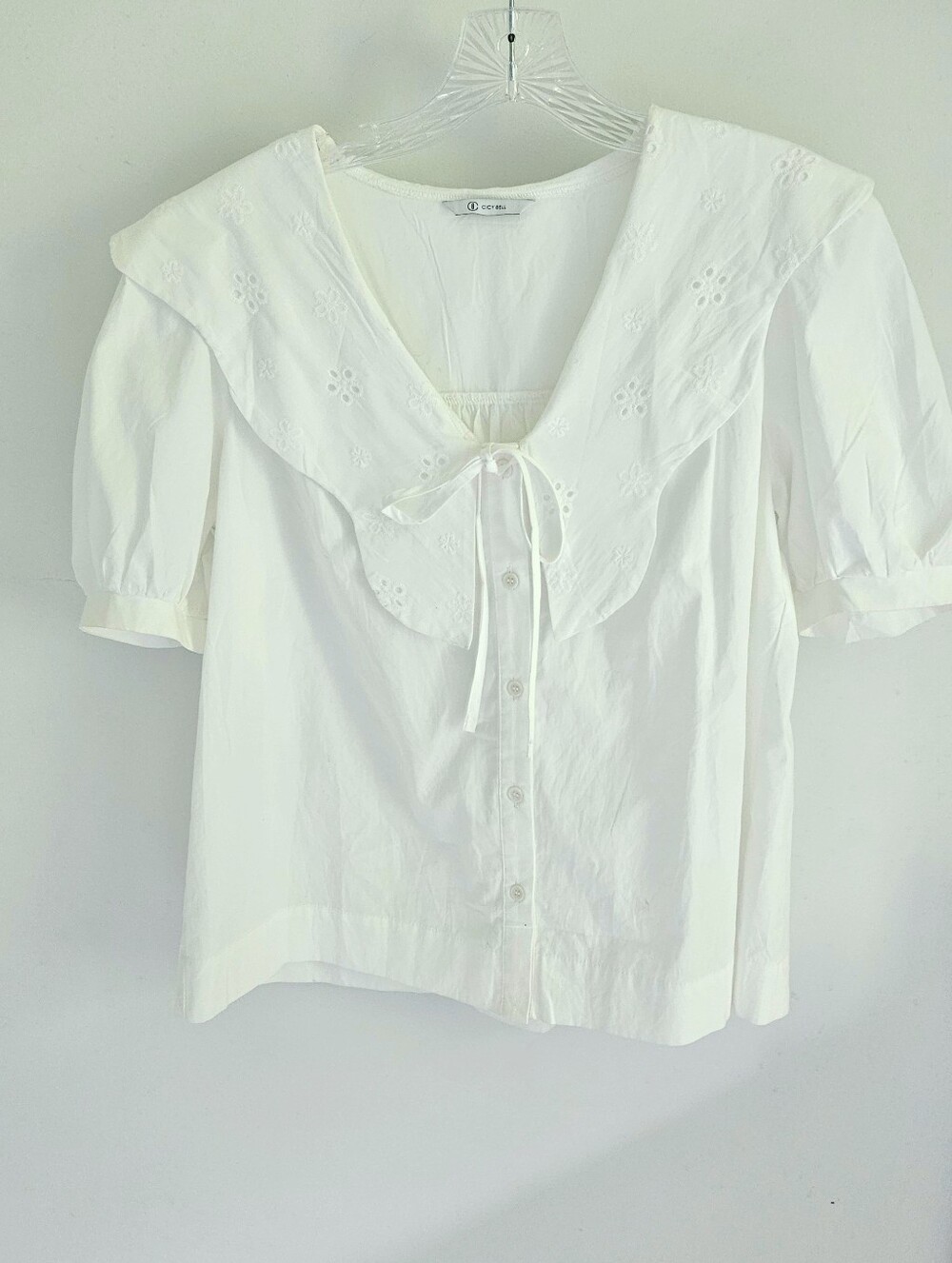 Cicy Bell Eyelet Collar Feminine White Blouse